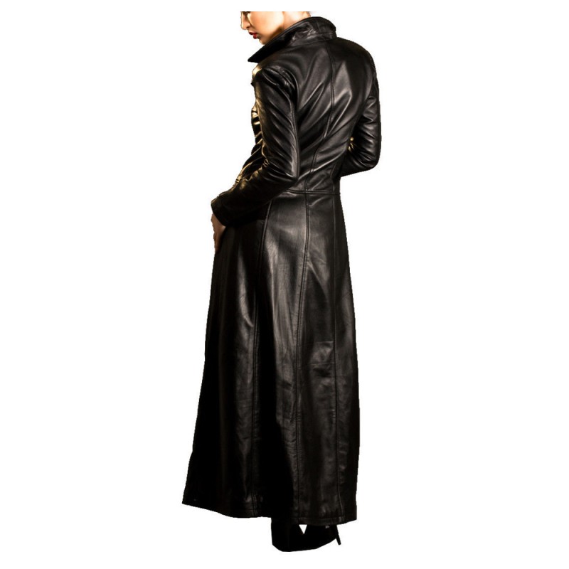 Women Devil Fashion Gothic Long Coat Spliced Faux Leather Winter Killer Overcoat